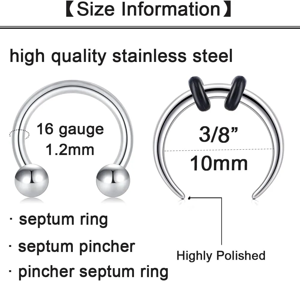 Longita Septum Rings Septum Jewelry 16g 18g Septum Ring Septum Piercing 20g Horseshoe Earring Hoop Lip Ring Silver Black Gold