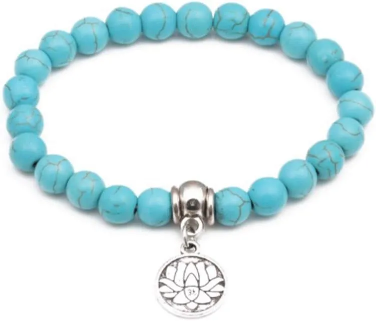 Lotus Flower Bracelet Women Family Friends Friendship Stretch Wrap Beaded Silver Anniversary Birthday