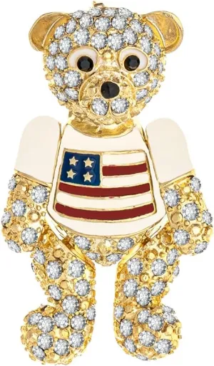 MADISON TYLER American Flag Gold Brooch for Women | 4th of July Classial Bear Crystal Brooches Pin | Patriotic Independence Day Jewelry