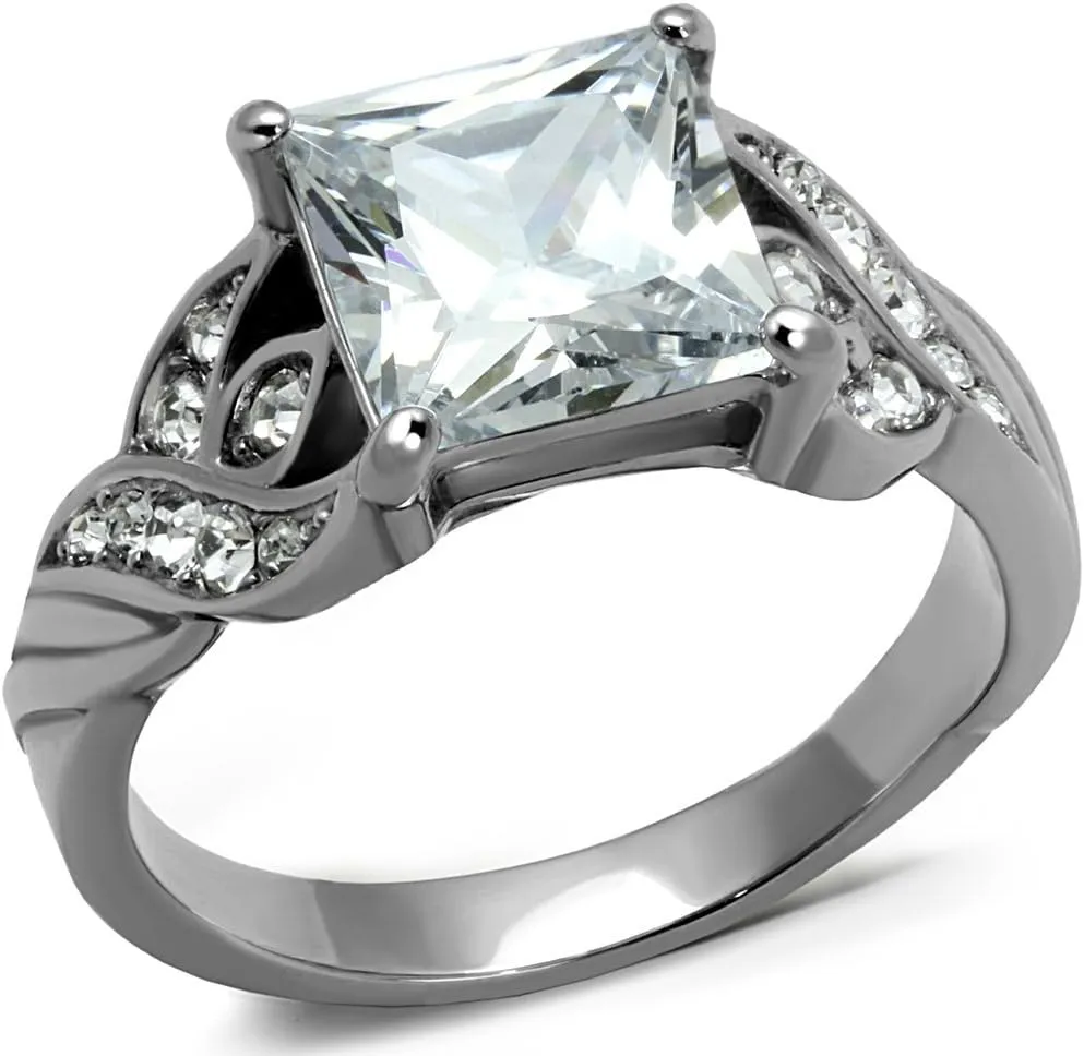 Marimor Jewelry Women's 3.09 Carat Princess Cut Zirconia Stainless Steel Engagement Ring Size 5-10