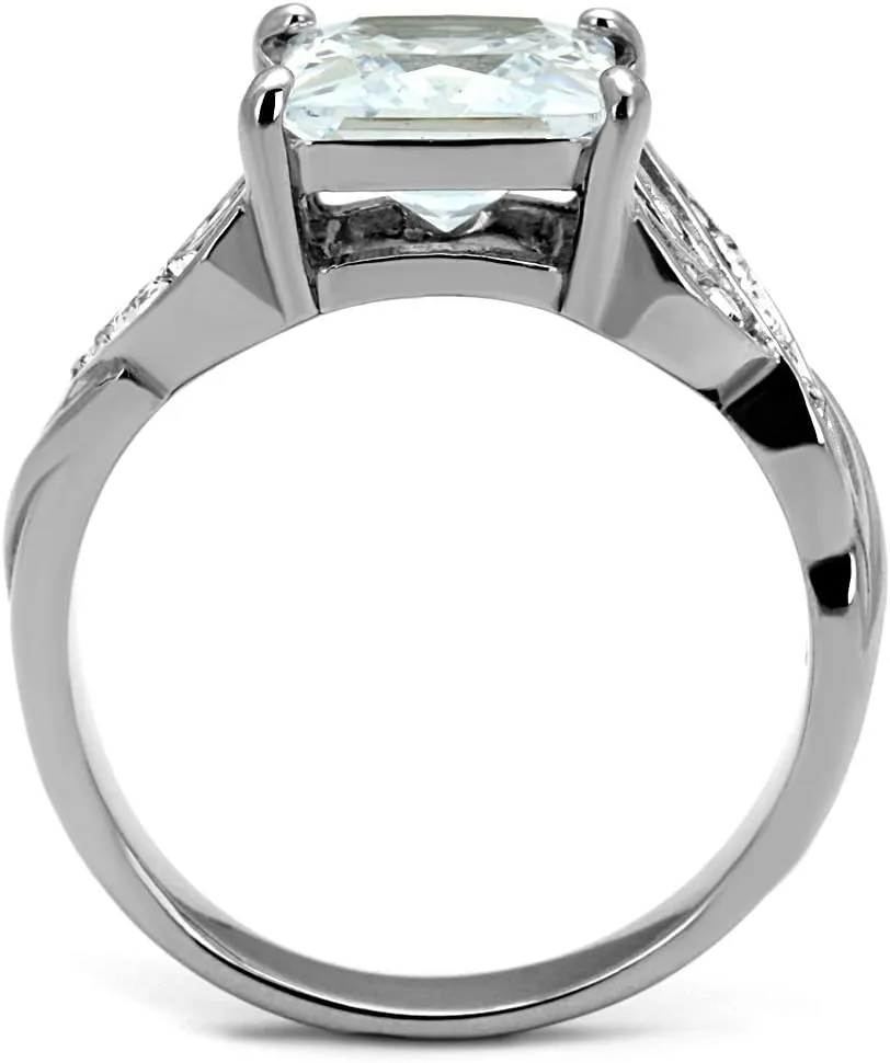 Marimor Jewelry Women's 3.09 Carat Princess Cut Zirconia Stainless Steel Engagement Ring Size 5-10