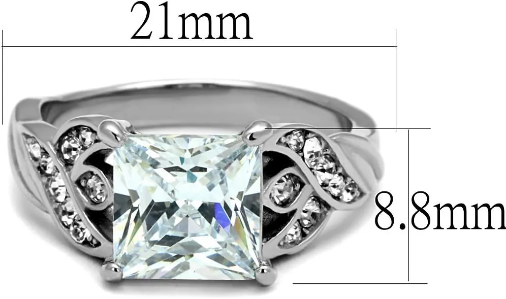 Marimor Jewelry Women's 3.09 Carat Princess Cut Zirconia Stainless Steel Engagement Ring Size 5-10