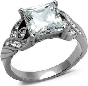 Marimor Jewelry Women's 3.09 Carat Princess Cut Zirconia Stainless Steel Engagement Ring Size 5-10