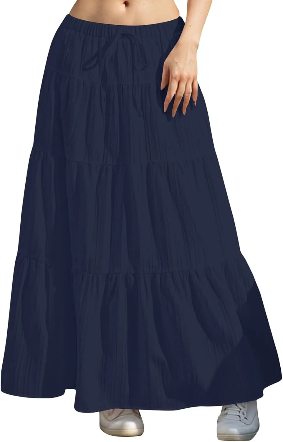 Maxi Skirts for Women with Pockets Cotton Linen Casual Boho Ruffled Tiered Long Skirt Flowy Summer Beach Skorts