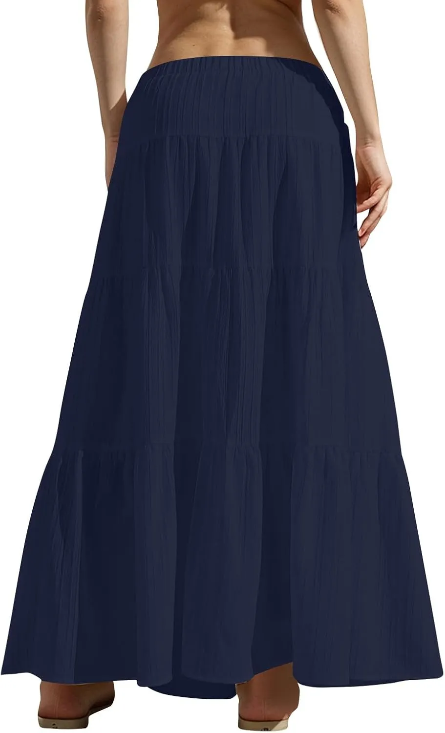 Maxi Skirts for Women with Pockets Cotton Linen Casual Boho Ruffled Tiered Long Skirt Flowy Summer Beach Skorts