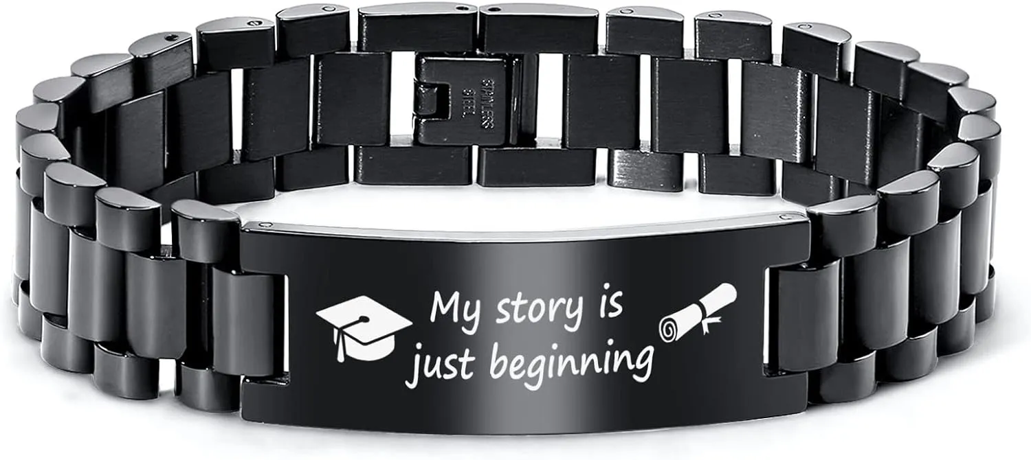MEALGUET Graduation Gifts for him,Customizable Graduation Bracelet, Inspirational College Graduate Class Of 2025 Gift, Stainless Steel Handsome Link Bracelets for College Graduates