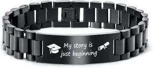 MEALGUET Graduation Gifts for him,Customizable Graduation Bracelet, Inspirational College Graduate Class Of 2025 Gift, Stainless Steel Handsome Link Bracelets for College Graduates