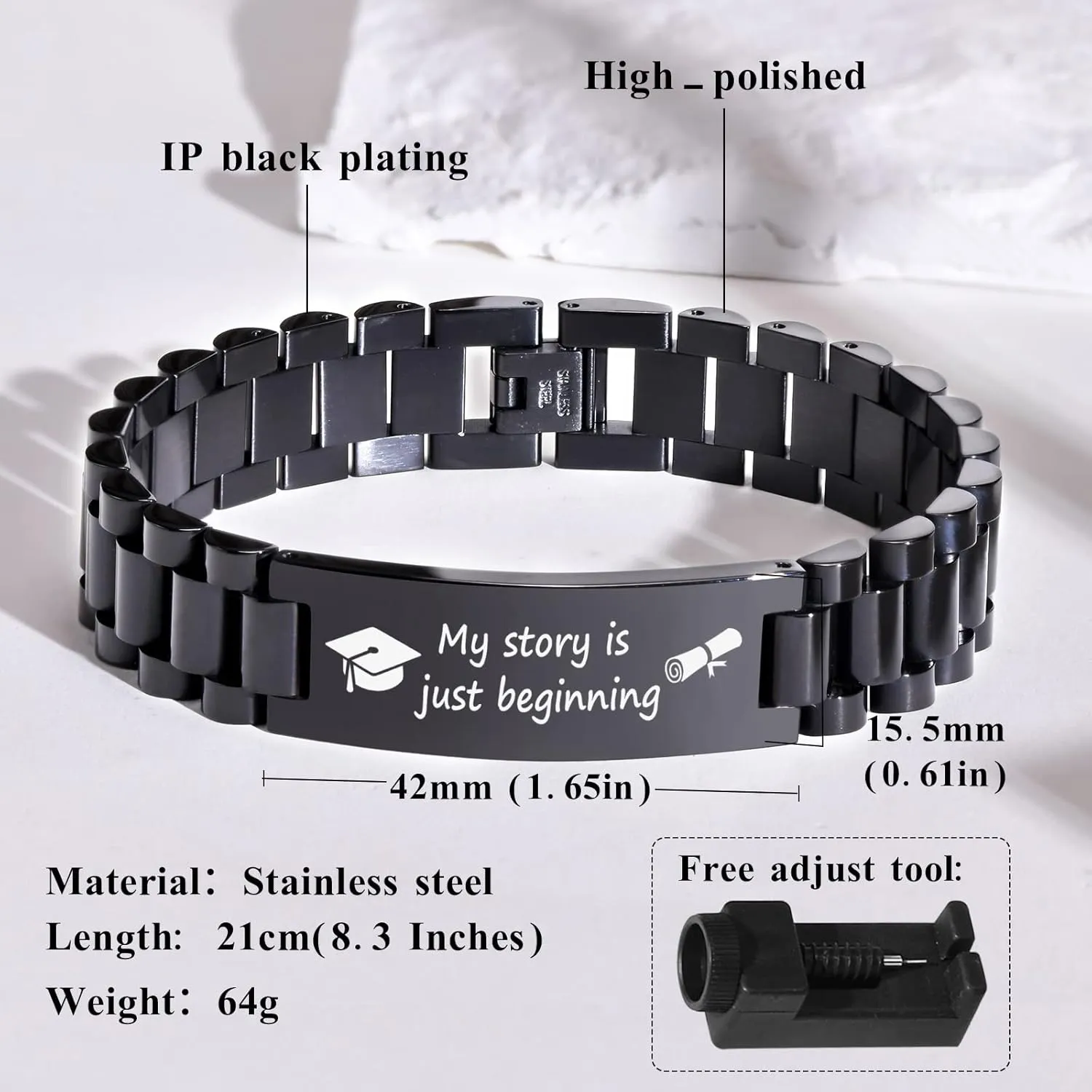 MEALGUET Graduation Gifts for him,Customizable Graduation Bracelet, Inspirational College Graduate Class Of 2025 Gift, Stainless Steel Handsome Link Bracelets for College Graduates
