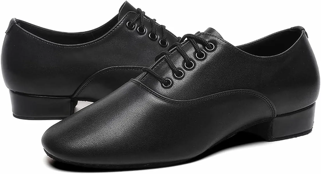 Men's Ballroom Dance Shoes Black Leather Sole Tango Salsa Latin Character Shoe