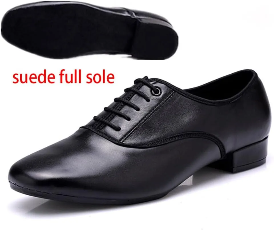 Men's Ballroom Dance Shoes, Black Leather Tango Salsa Latin Shoe Modern Performance Practice Shoes for Men