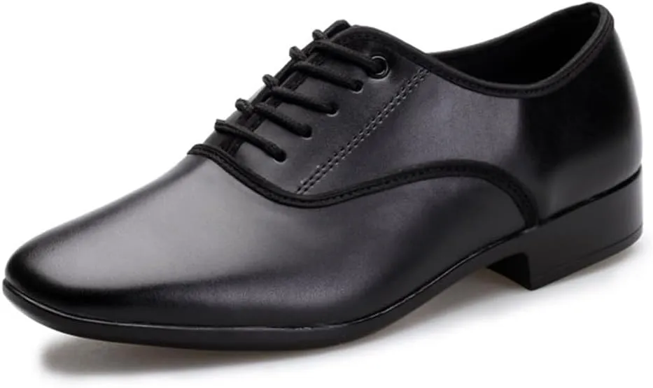 Men's Ballroom Dance Shoes, Black Leather Tango Salsa Latin Shoe Modern Performance Practice Shoes for Men