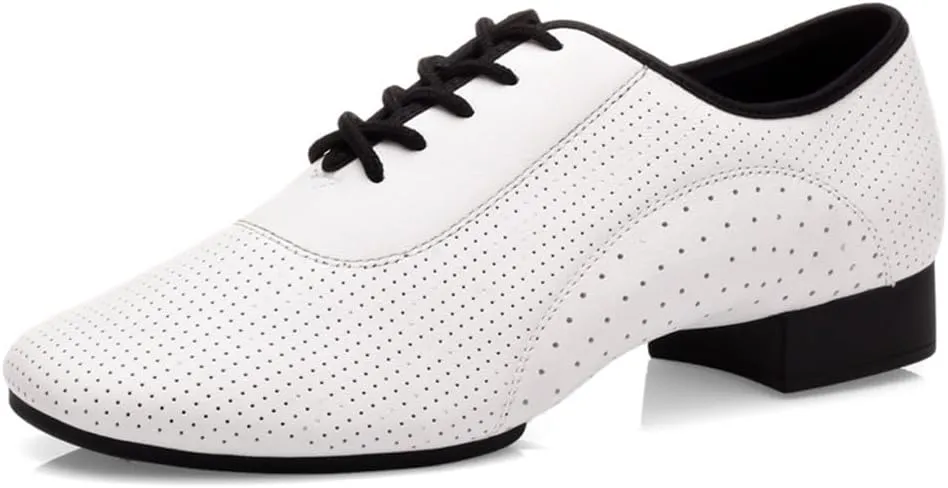 Men's Ballroom Dance Shoes, Breathable Leather Latin Salsa Dancing Shoes for Male Lace-Up Practice Dance Shoes