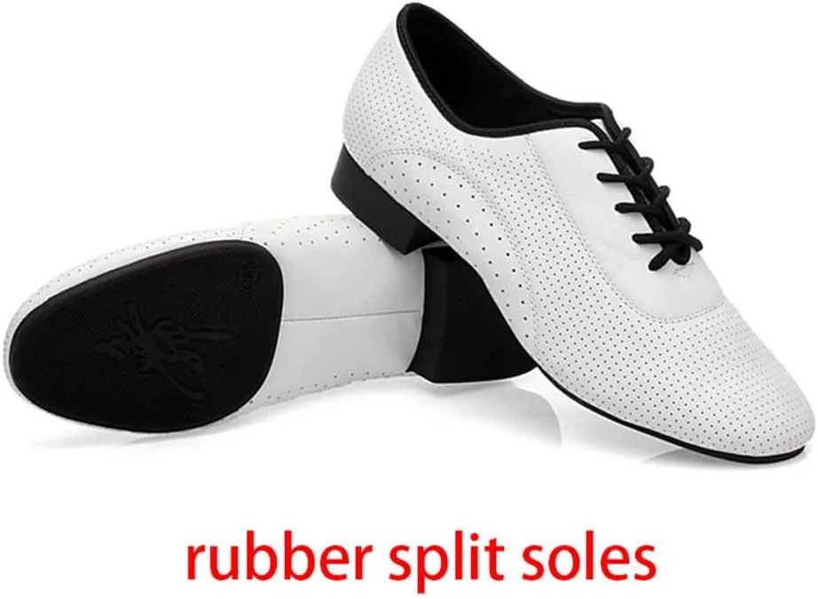 Men's Ballroom Dance Shoes, Breathable Leather Latin Salsa Dancing Shoes for Male Lace-Up Practice Dance Shoes