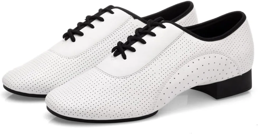 Men's Ballroom Dance Shoes, Breathable Leather Latin Salsa Dancing Shoes for Male Lace-Up Practice Dance Shoes