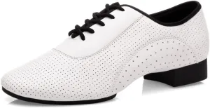 Men's Ballroom Dance Shoes, Breathable Leather Latin Salsa Dancing Shoes for Male Lace-Up Practice Dance Shoes