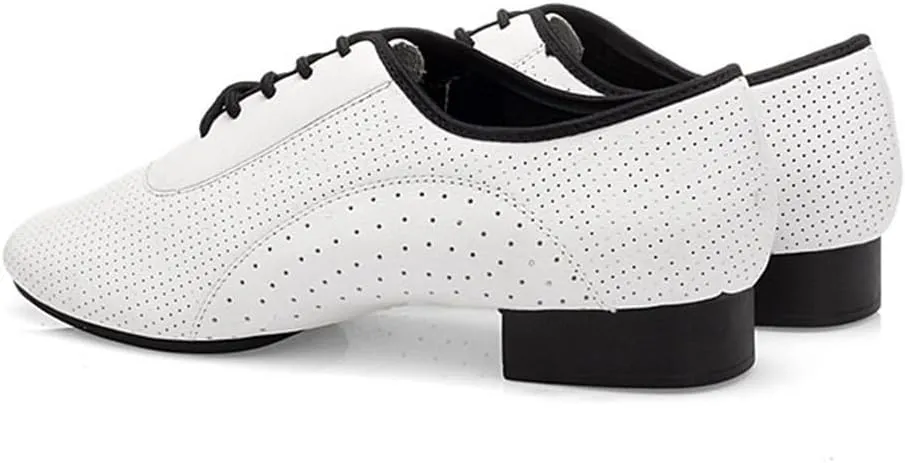 Men's Ballroom Dance Shoes, Breathable Leather Latin Salsa Dancing Shoes for Male Lace-Up Practice Dance Shoes