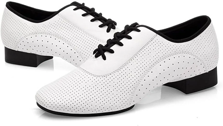 Men's Ballroom Dance Shoes, Breathable Leather Latin Salsa Dancing Shoes for Male Lace-Up Practice Dance Shoes