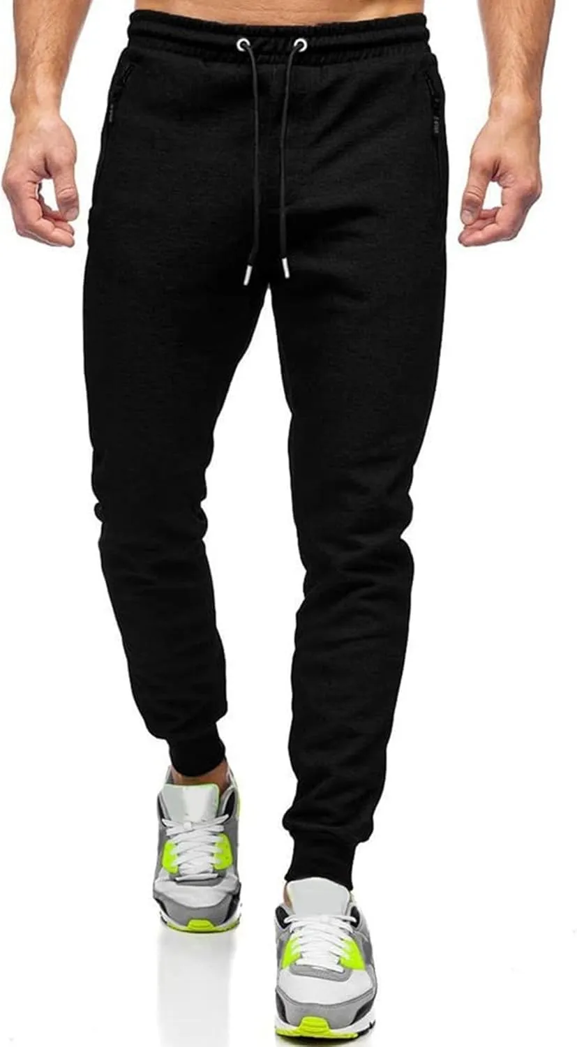 Men's Breathable Slim Fit Gym Pants Stretch Drawstring Athletic Trousers Casual Solid Joggers Sweatpants