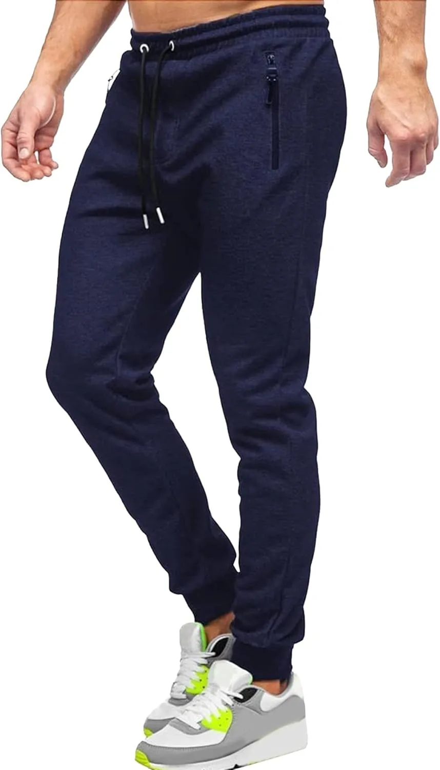 Men's Breathable Slim Fit Gym Pants Stretch Drawstring Athletic Trousers Casual Solid Joggers Sweatpants