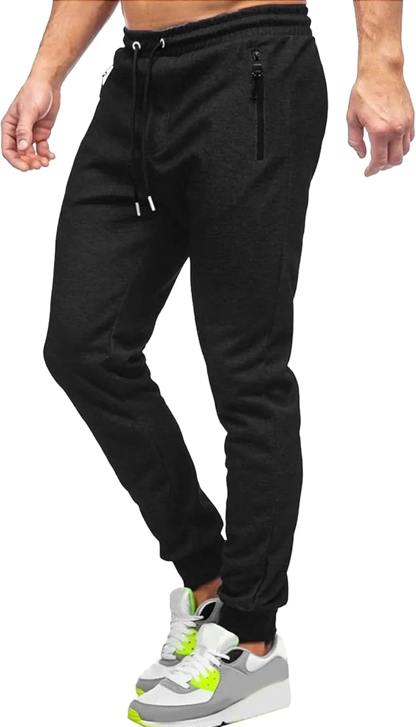 Men's Breathable Slim Fit Gym Pants Stretch Drawstring Athletic Trousers Casual Solid Joggers Sweatpants