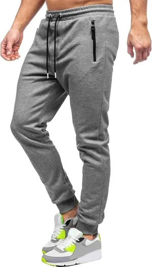 Men's Breathable Slim Fit Gym Pants Stretch Drawstring Athletic Trousers Casual Solid Joggers Sweatpants
