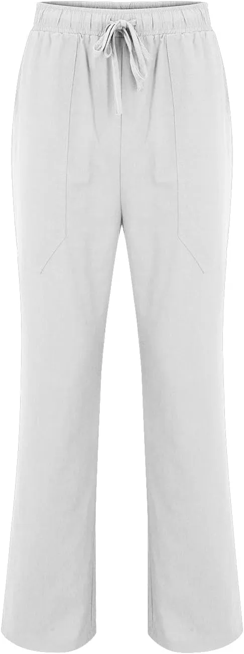 Mens Cotton Linen Slim Fit Pants Lightweight Drawstrings Summer Beach Trousers Breathable Casual Multi Pockets Yoga Pants