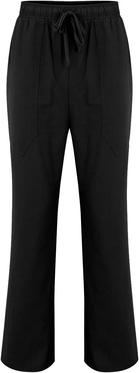 Mens Cotton Linen Slim Fit Pants Lightweight Drawstrings Summer Beach Trousers Breathable Casual Multi Pockets Yoga Pants