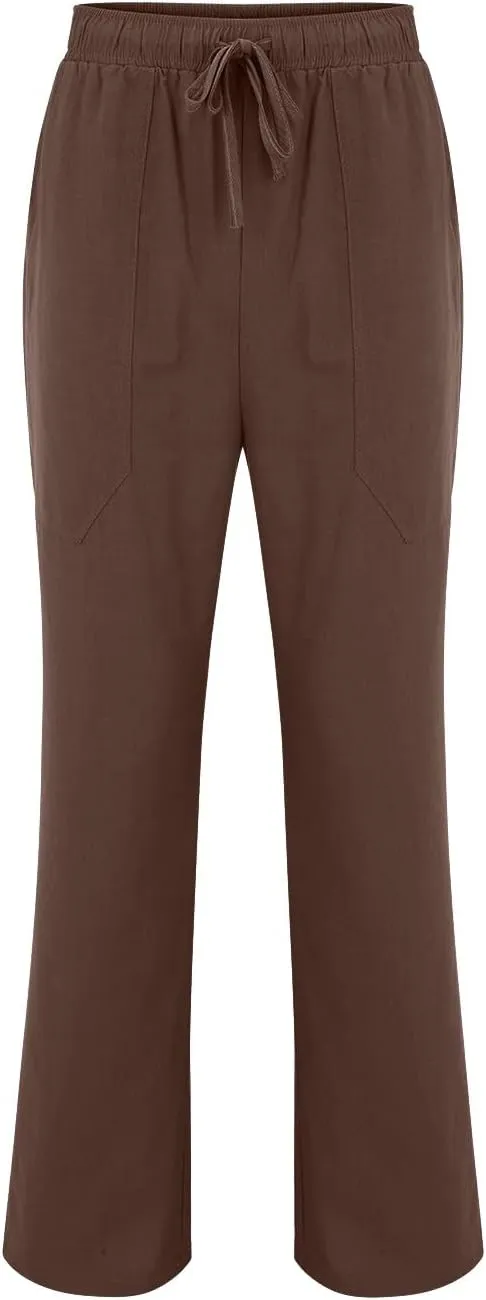 Mens Cotton Linen Slim Fit Pants Lightweight Drawstrings Summer Beach Trousers Breathable Casual Multi Pockets Yoga Pants