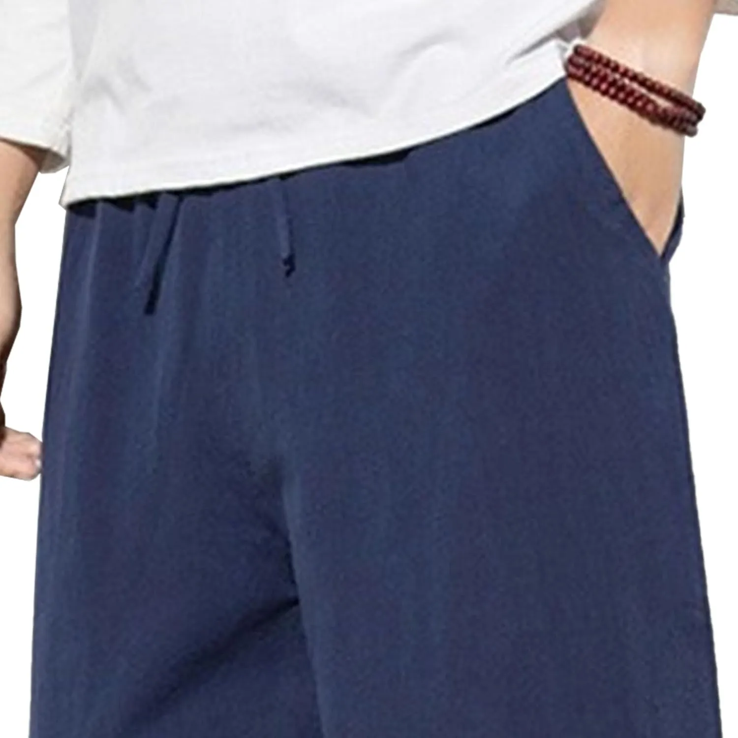 Men's Loose Fit Drawstring Hiking Pants Cotton Linen Breathable Outdoor Trousers Solid Casual Summer Sweatpants