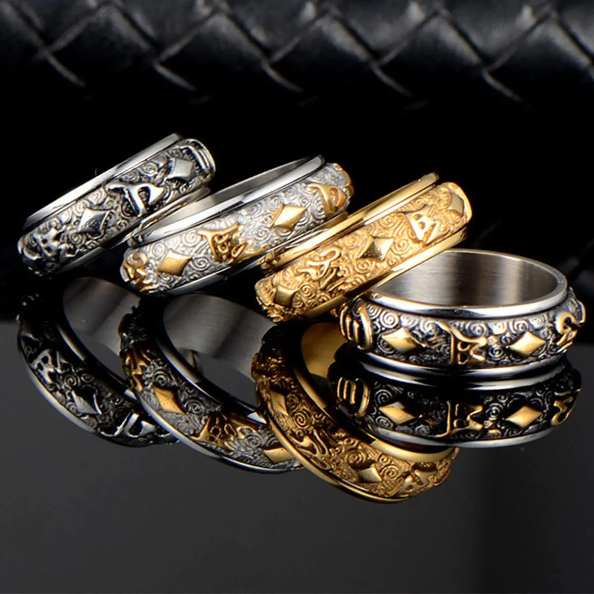 Men's Religious Ring Six-word Mantra Ring Faith Guardian Rotatable Stainless Steel Ring Anti-anxiety Decompression Rotating Ring