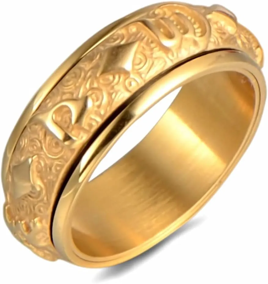 Men's Religious Ring Six-word Mantra Ring Faith Guardian Rotatable Stainless Steel Ring Anti-anxiety Decompression Rotating Ring