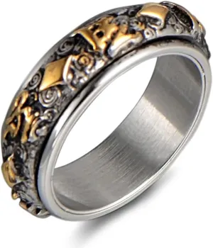 Men's Religious Ring Six-word Mantra Ring Faith Guardian Rotatable Stainless Steel Ring Anti-anxiety Decompression Rotating Ring