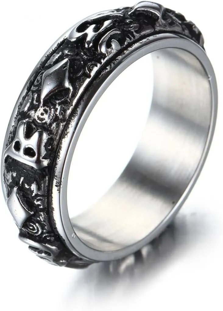 Men's Religious Ring Six-word Mantra Ring Faith Guardian Rotatable Stainless Steel Ring Anti-anxiety Decompression Rotating Ring