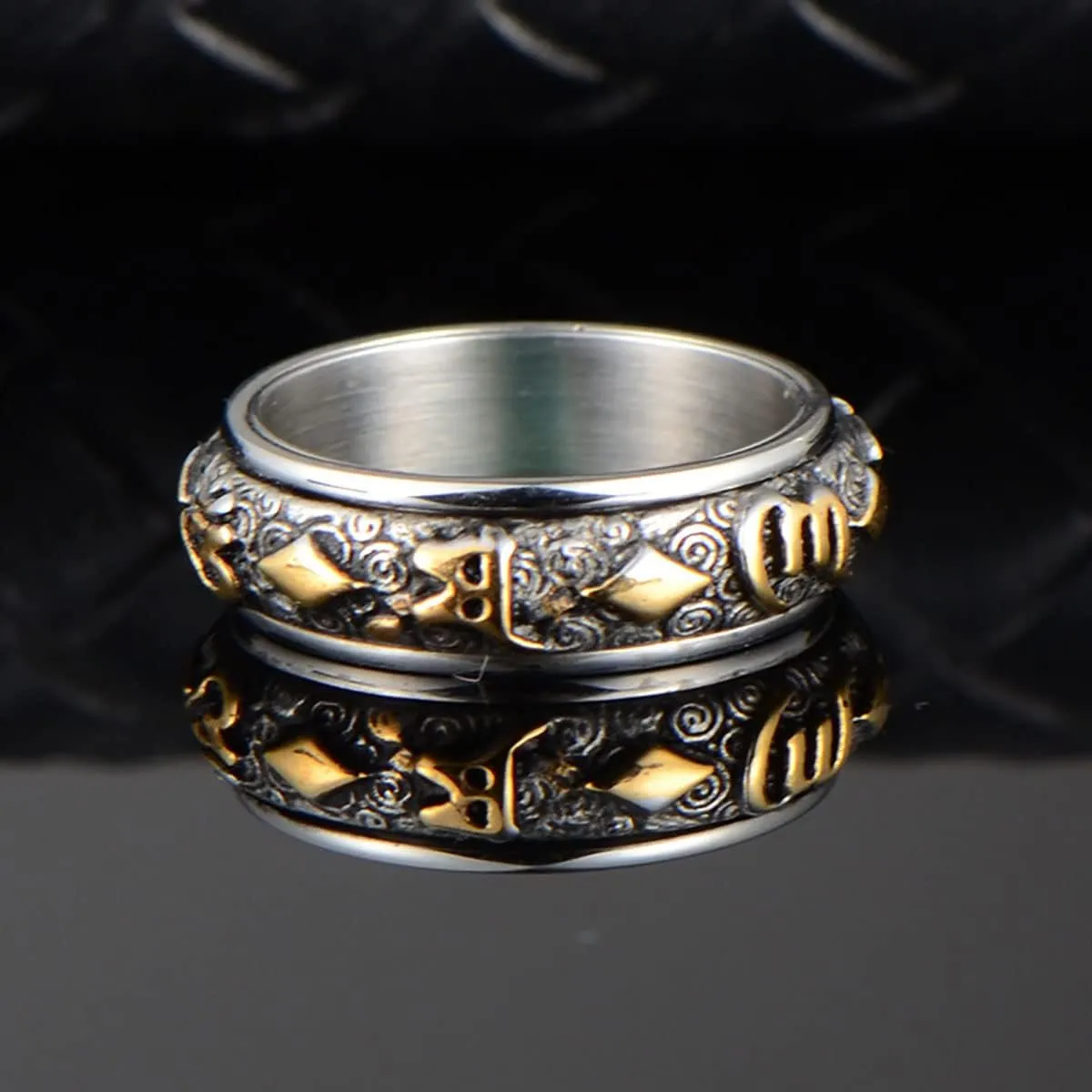Men's Religious Ring Six-word Mantra Ring Faith Guardian Rotatable Stainless Steel Ring Anti-anxiety Decompression Rotating Ring