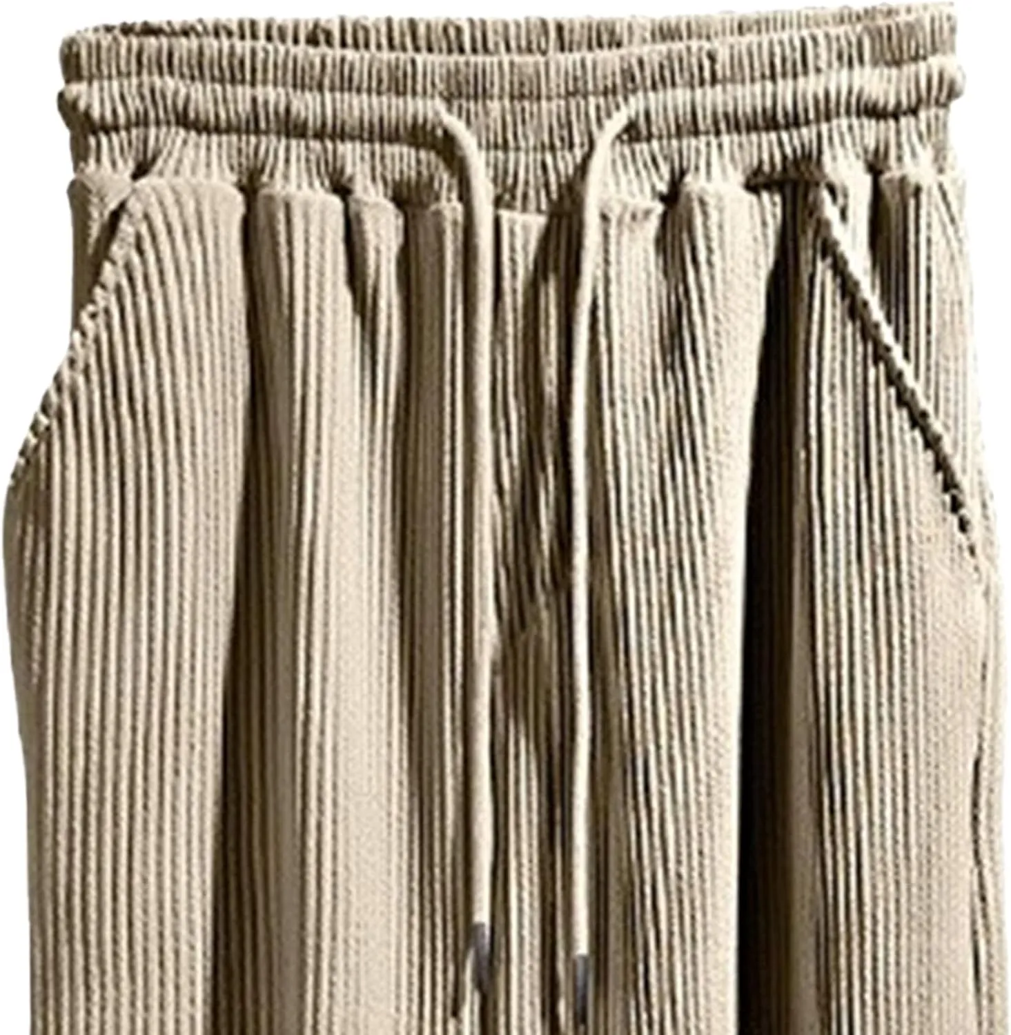 Men's Ribbed Breathable Beach Pants Loose Fit Drawstring Summer Trousers Casual Straight Leg Sweatpants