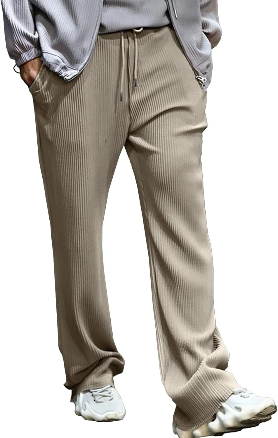 Men's Ribbed Breathable Beach Pants Loose Fit Drawstring Summer Trousers Casual Straight Leg Sweatpants