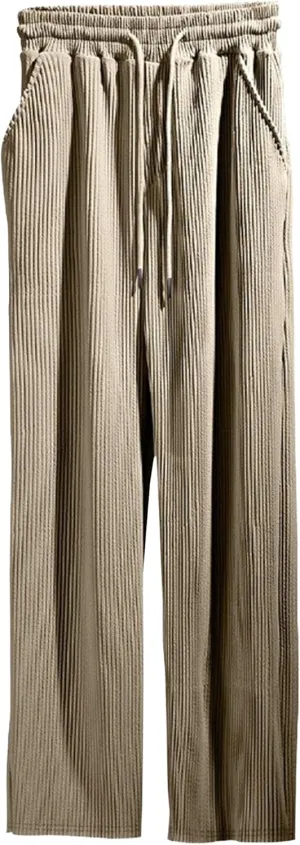 Men's Ribbed Breathable Beach Pants Loose Fit Drawstring Summer Trousers Casual Straight Leg Sweatpants
