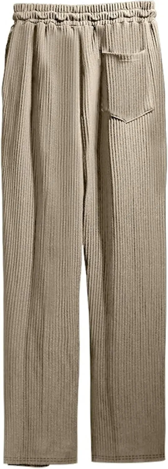Men's Ribbed Breathable Beach Pants Loose Fit Drawstring Summer Trousers Casual Straight Leg Sweatpants