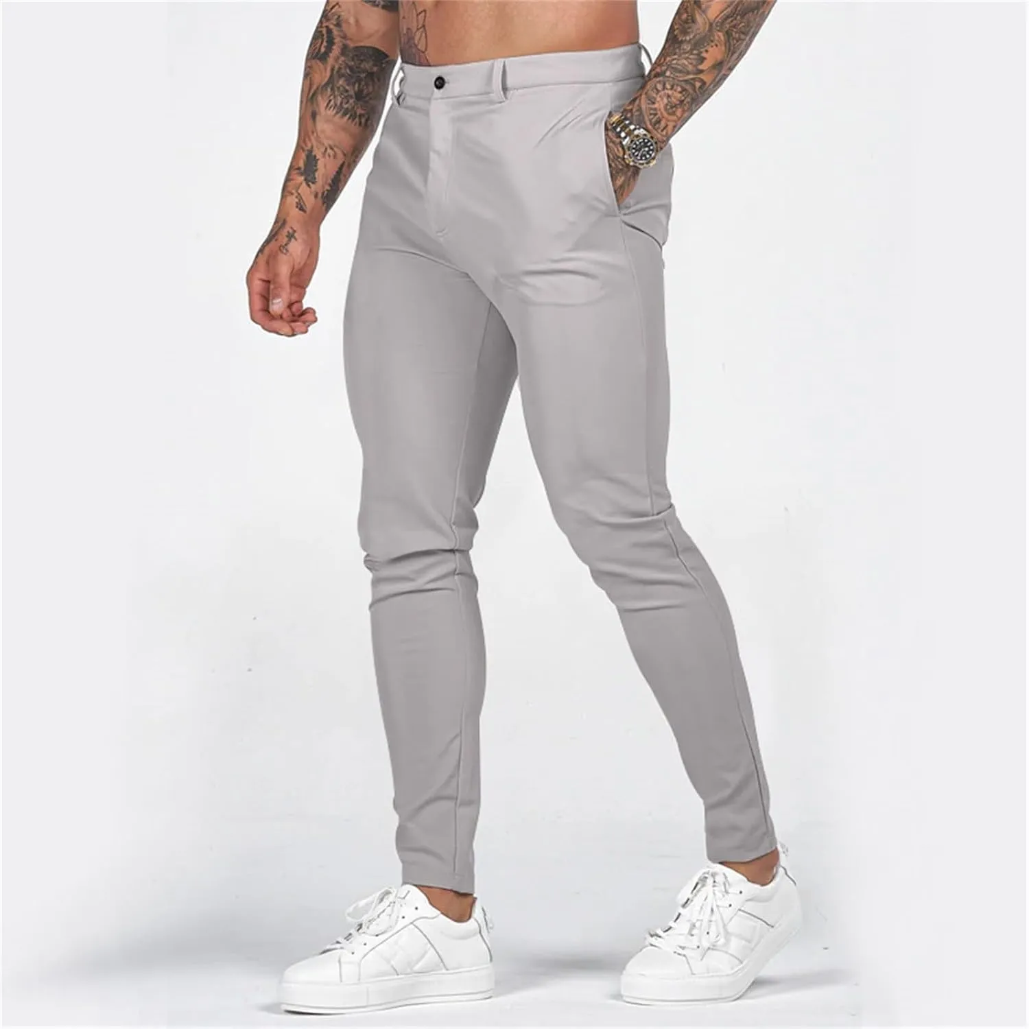 Mens Slim Fit Casual Stretch Khaki Pants with Pockets Straight Flat-Front Golf Slacks for Men Breathable Chinos Dress Pants