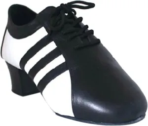 Mens Soft Leather Jazz Shoes Modern Latin Lace-up Closed Toe 4CM Standard Dance Shoes, Black, 6.5