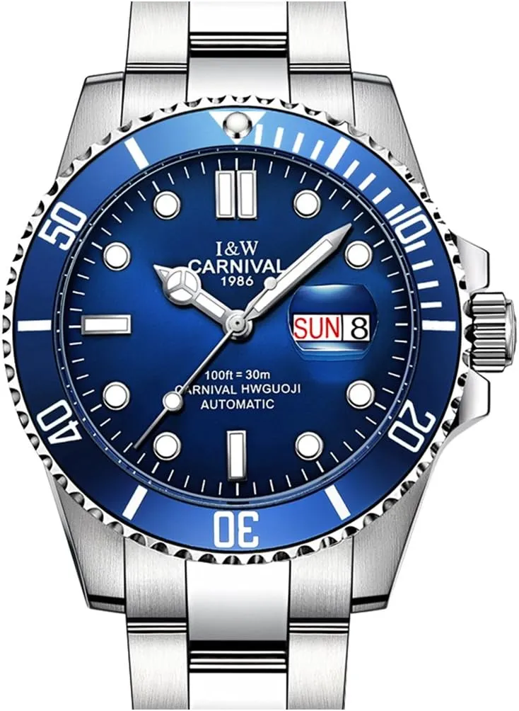 Mens Stainless Steel Automatic Watches with Unidirectional Bezel