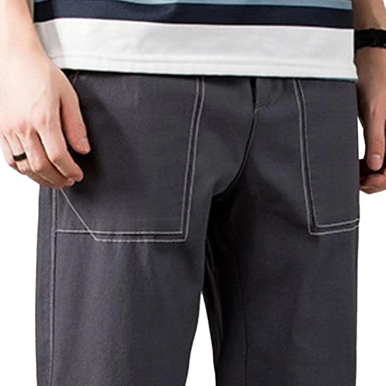 Men's Straight Leg Baggy Street Pants Elastic Waist Comfort Joggers Trousers Breathable Solid Hiking Sweatpants