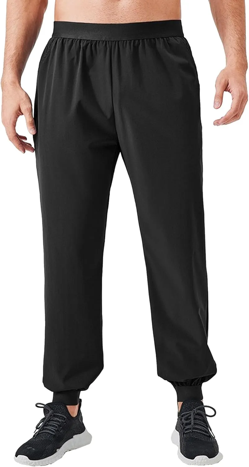 Men's Stretch Loose Fit Running Pants Breathable Quick Dry Trousers Drawstring Solid Athletic Sweatpants