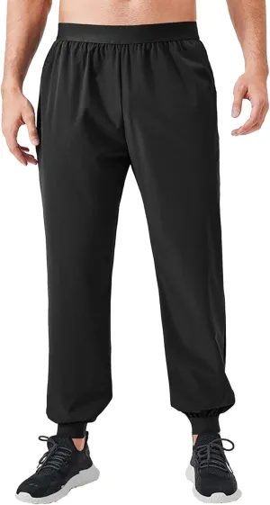 Men's Stretch Loose Fit Running Pants Breathable Quick Dry Trousers Drawstring Solid Athletic Sweatpants