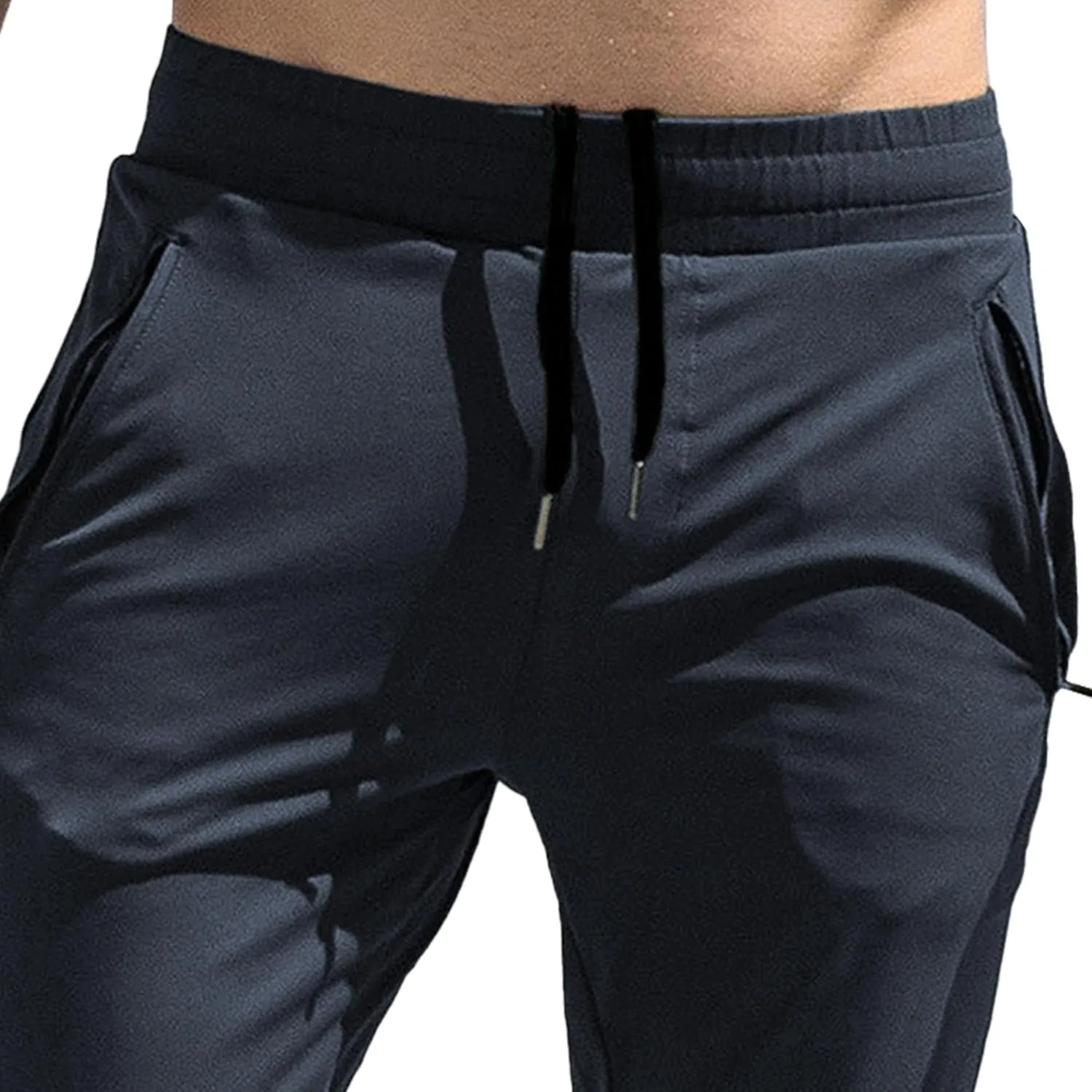 Men's Stretch Slim Fit Casual Athletic Pants Drawstring Comfort Running Trousers Solid Breathable Gym Sweatpants