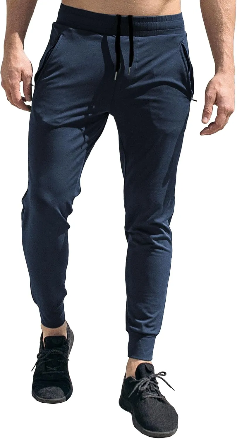 Men's Stretch Slim Fit Casual Athletic Pants Drawstring Comfort Running Trousers Solid Breathable Gym Sweatpants