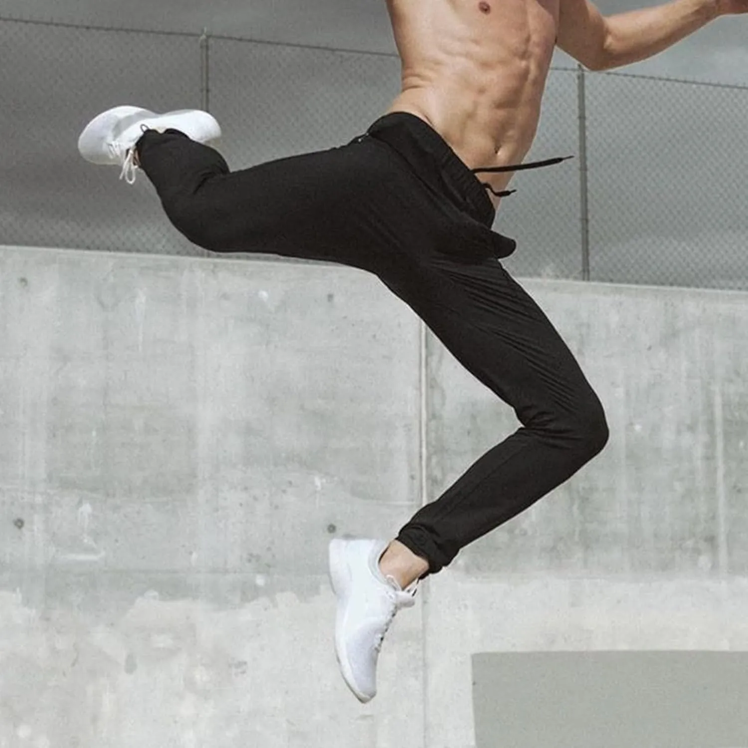 Men's Stretch Slim Fit Casual Athletic Pants Drawstring Comfort Running Trousers Solid Breathable Gym Sweatpants