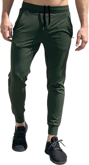 Men's Stretch Slim Fit Casual Athletic Pants Drawstring Comfort Running Trousers Solid Breathable Gym Sweatpants