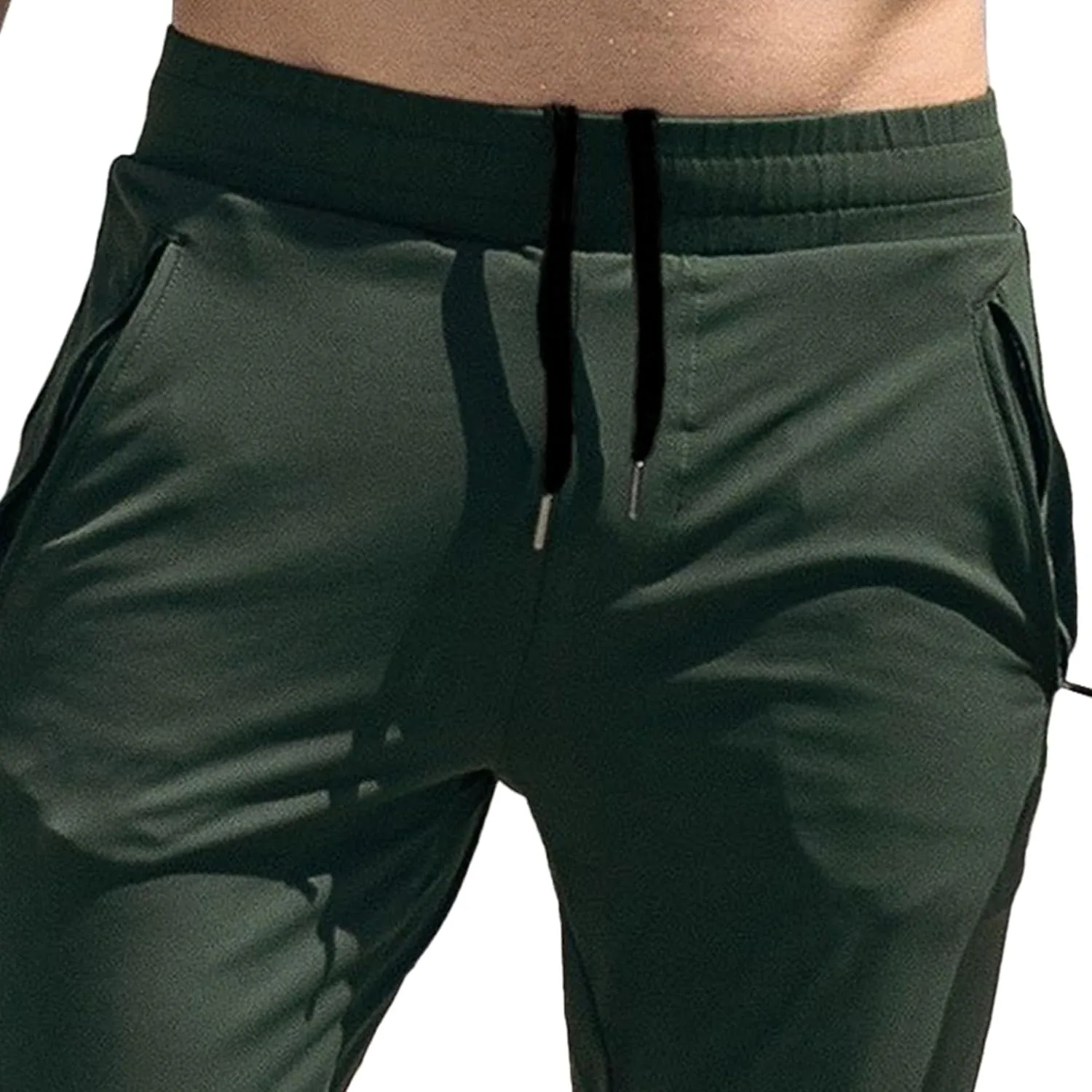 Men's Stretch Slim Fit Casual Athletic Pants Drawstring Comfort Running Trousers Solid Breathable Gym Sweatpants