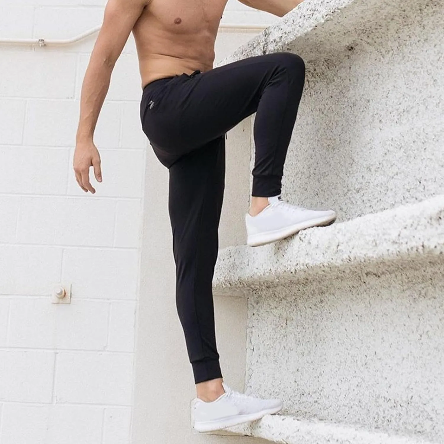 Men's Stretch Slim Fit Casual Athletic Pants Drawstring Comfort Running Trousers Solid Breathable Gym Sweatpants